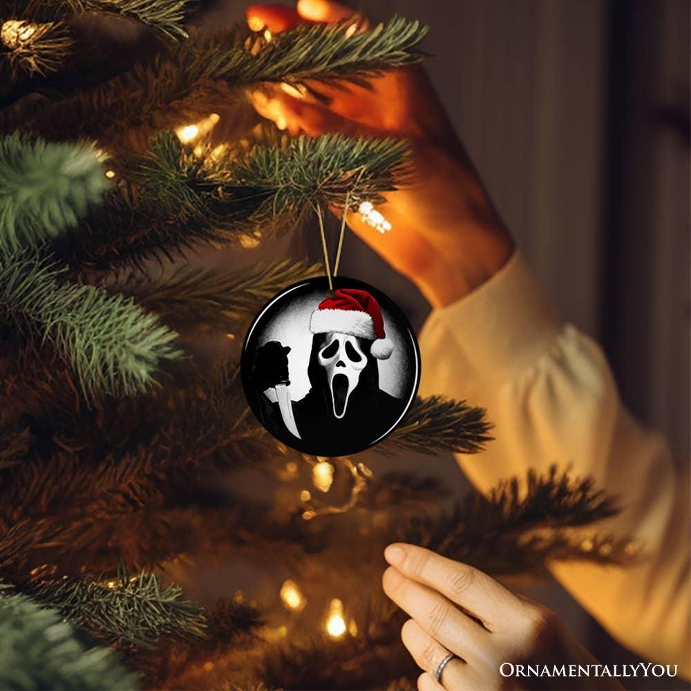 Bone Chilling Ghost Face Mask With Santa Hat Ornament