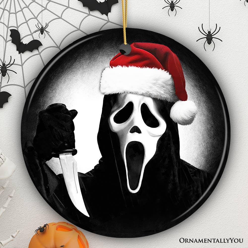 Bone Chilling Ghost Face Mask With Santa Hat Ornament