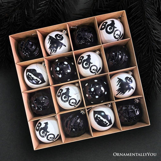 Creepy Boo Assorted 16 Piece Black and White Ornament Bundle